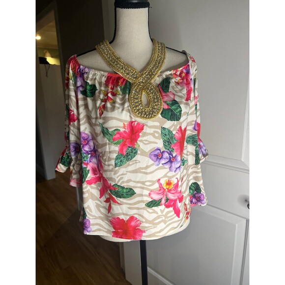 Boston Proper Embellished Off The Shoulder top medium - Picture 2 of 5